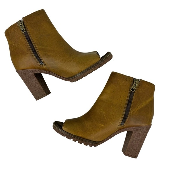 Timberland Women's Size 6 Tillston Peep Toe Leather Boots Ankle Booties Tan - Picture 6 of 16